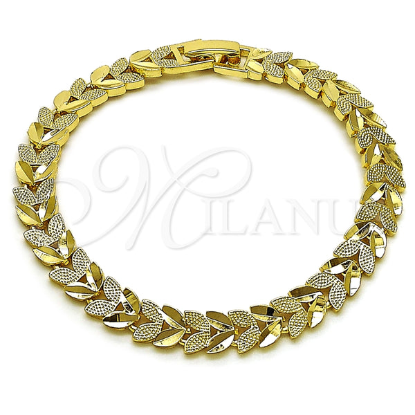 Oro Laminado Solid Bracelet, Gold Filled Style Four-leaf Clover Design, Diamond Cutting Finish, Golden Finish, 03.213.0406.07