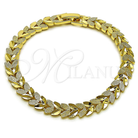 Oro Laminado Solid Bracelet, Gold Filled Style Four-leaf Clover Design, Diamond Cutting Finish, Golden Finish, 03.213.0406.07