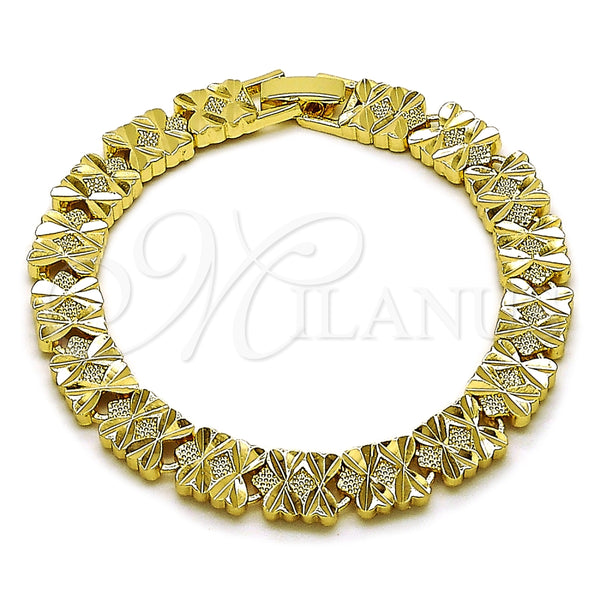 Oro Laminado Solid Bracelet, Gold Filled Style Heart Design, Diamond Cutting Finish, Golden Finish, 03.213.0407.07