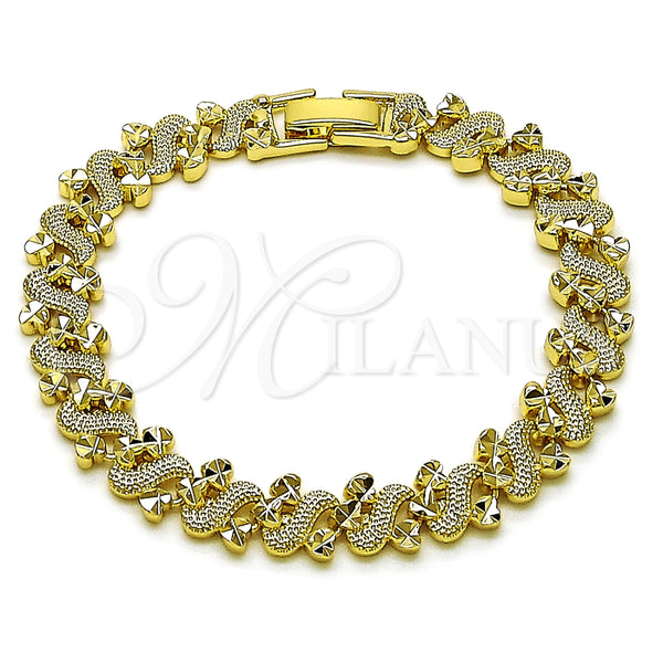 Oro Laminado Solid Bracelet, Gold Filled Style Heart Design, Diamond Cutting Finish, Golden Finish, 03.213.0398.1.07
