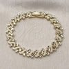 Oro Laminado Solid Bracelet, Gold Filled Style Heart Design, Diamond Cutting Finish, Golden Finish, 03.213.0398.1.07 (Thickness, 7 Inches Length)