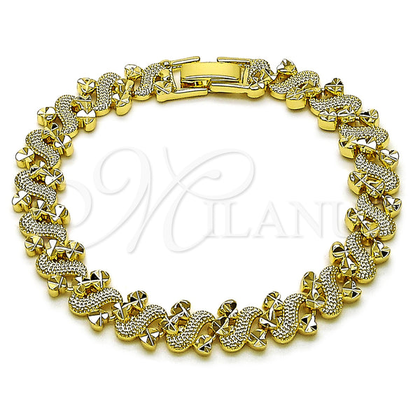 Oro Laminado Solid Bracelet, Gold Filled Style Heart Design, Diamond Cutting Finish, Golden Finish, 03.213.0398.1.07 (Thickness, 7 Inches Length)