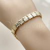 Oro Laminado Solid Bracelet, Gold Filled Style Heart Design, Diamond Cutting Finish, Golden Finish, 03.213.0408.07