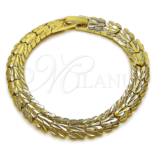 Oro Laminado Solid Bracelet, Gold Filled Style Heart Design, Diamond Cutting Finish, Golden Finish, 03.213.0408.07