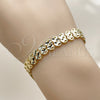 Oro Laminado Solid Bracelet, Gold Filled Style Heart Design, Diamond Cutting Finish, Golden Finish, 03.213.0399.1.07