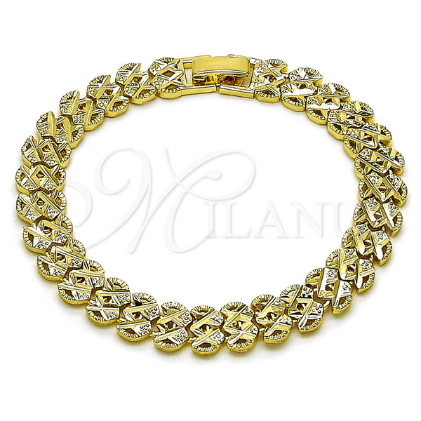Oro Laminado Solid Bracelet, Gold Filled Style Heart Design, Diamond Cutting Finish, Golden Finish, 03.213.0399.1.07