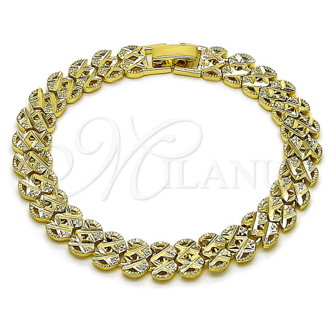 Oro Laminado Solid Bracelet, Gold Filled Style Heart Design, Diamond Cutting Finish, Golden Finish, 03.213.0399.1.07