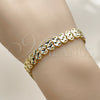 Oro Laminado Solid Bracelet, Gold Filled Style Heart Design, Diamond Cutting Finish, Golden Finish, 03.213.0399.1.07 (Thickness, 7 Inches Length)
