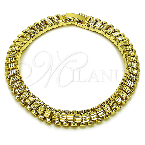Oro Laminado Solid Bracelet, Gold Filled Style Diamond Cutting Finish, Golden Finish, 03.213.0410.07 (Thickness, 8 Inches Length)