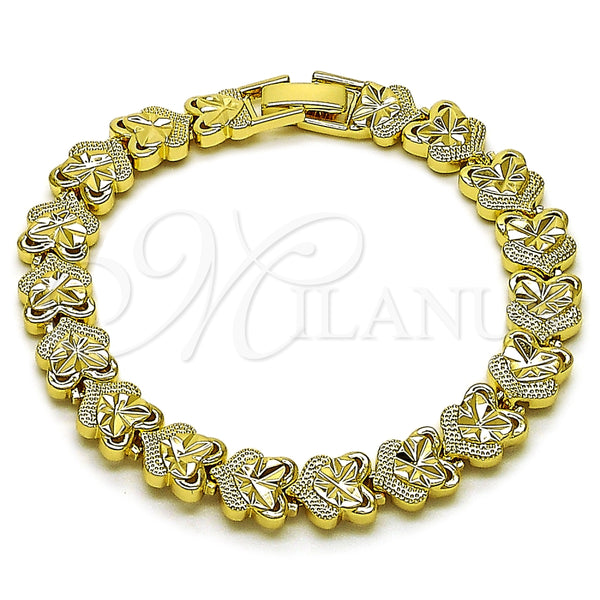 Oro Laminado Solid Bracelet, Gold Filled Style Heart Design, Diamond Cutting Finish, Golden Finish, 03.213.0393.1.07