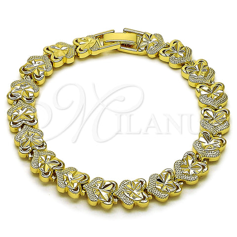 Oro Laminado Solid Bracelet, Gold Filled Style Heart Design, Diamond Cutting Finish, Golden Finish, 03.213.0393.1.07