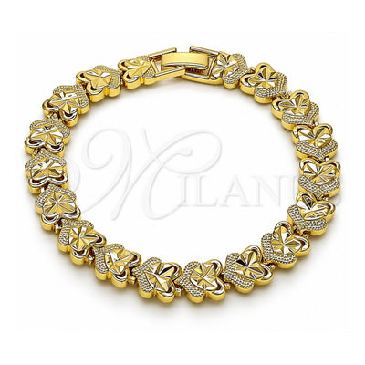Oro Laminado Solid Bracelet, Gold Filled Style Heart Design, Diamond Cutting Finish, Golden Finish, 03.213.0393.1.07 (Thickness, 7 Inches Length)