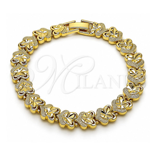 Oro Laminado Solid Bracelet, Gold Filled Style Heart Design, Diamond Cutting Finish, Golden Finish, 03.213.0393.1.07 (Thickness, 7 Inches Length)
