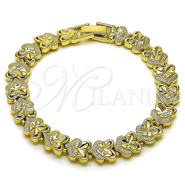 Oro Laminado Solid Bracelet, Gold Filled Style Heart Design, Diamond Cutting Finish, Golden Finish, 03.213.0393.1.07 (09 MM Thickness, 7 Inches Length)