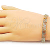 Oro Laminado Solid Bracelet, Gold Filled Style Flower and Filigree Design, Polished, Golden Finish, 03.213.0411.08 (Thickness, 8 Inches Length)