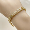Oro Laminado Solid Bracelet, Gold Filled Style Flower and Filigree Design, Polished, Golden Finish, 03.213.0411.08 (Thickness, 8 Inches Length)