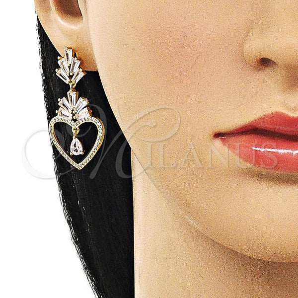 Gold Filled Ring — Long Earring Heart and Baguette Design with White — alternate product view — SKU 162937 | Oro Laminado anillo — largo Earring corazón and Baguette diseño with blanco — SKU 162937