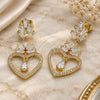 Oro Laminado Long Earring, Gold Filled Style Heart and Baguette Design, with White Cubic Zirconia and White Micro Pave, Polished, Golden Finish, 02.282.0105