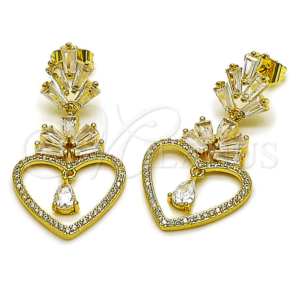 Gold Filled Ring — Long Earring Heart and Baguette Design with White — main product view — SKU 162937 | Oro Laminado anillo — largo Earring corazón and Baguette diseño with blanco — SKU 162937