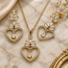 Oro Laminado Earring and Pendant Adult Set, Gold Filled Style Heart and Baguette Design, with White Cubic Zirconia and White Micro Pave, Polished, Golden Finish, 10.282.0016