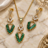 Oro Laminado Earring and Pendant Adult Set, Gold Filled Style Leaf and Heart Design, with Green and White Cubic Zirconia, Polished, Golden Finish, 10.282.0018