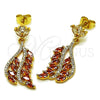 Oro Laminado Long Earring, Gold Filled Style with Garnet Cubic Zirconia and White Micro Pave, Polished, Golden Finish, 02.282.0108