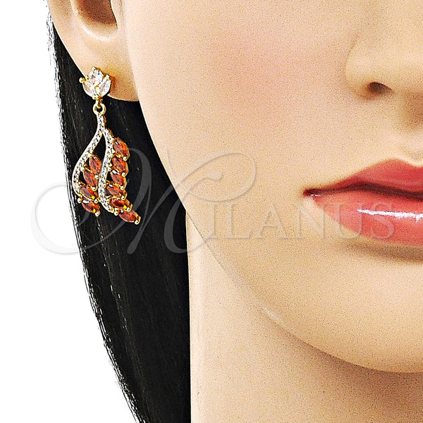 Gold Filled Ring — Long Earring with Garnet Cubic Zirconia and White — alternate product view — SKU 162943 | Oro Laminado anillo — largo Earring with Garnet Cubic Zirconia and blanco — SKU 162943