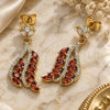 Oro Laminado Long Earring, Gold Filled Style with Garnet Cubic Zirconia and White Micro Pave, Polished, Golden Finish, 02.282.0108