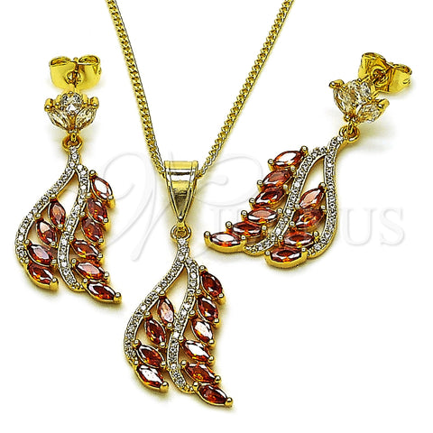 Oro Laminado Earring and Pendant Adult Set, Gold Filled Style with White Cubic Zirconia and White Micro Pave, Polished, Golden Finish, 10.282.0019
