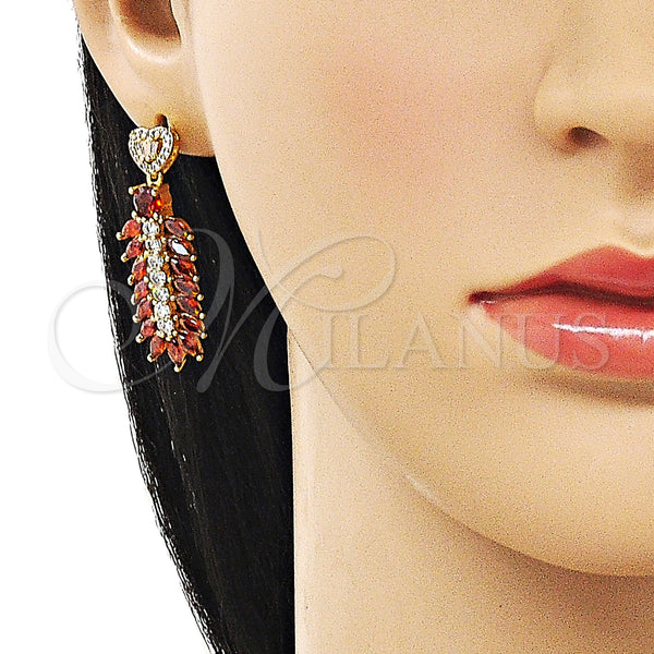 Gold Filled Ring — Long Earring Leaf and Heart Design with White — alternate product view — SKU 162945 | Oro Laminado anillo — largo Earring Leaf and corazón diseño with blanco — SKU 162945