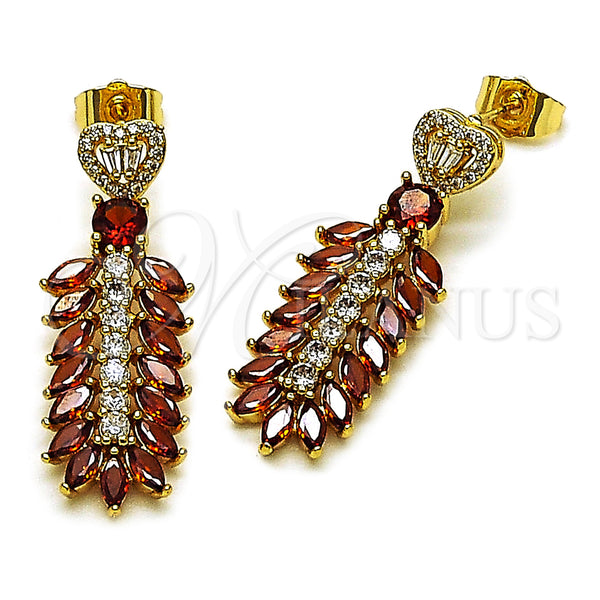 Gold Filled Ring — Long Earring Leaf and Heart Design with White — main product view — SKU 162945 | Oro Laminado anillo — largo Earring Leaf and corazón diseño with blanco — SKU 162945