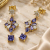 Oro Laminado Long Earring, Gold Filled Style Flower Design, with Amethyst and White Cubic Zirconia, Polished, Golden Finish, 02.282.0110