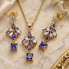 Oro Laminado Earring and Pendant Adult Set, Gold Filled Style Flower Design, with Amethyst Cubic Zirconia, Polished, Golden Finish, 10.282.0021