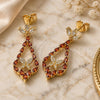 Oro Laminado Long Earring, Gold Filled Style Teardrop and Butterfly Design, with Garnet Cubic Zirconia and White Micro Pave, Polished, Golden Finish, 02.282.0111