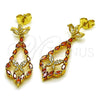 Oro Laminado Long Earring, Gold Filled Style Teardrop and Butterfly Design, with Garnet Cubic Zirconia and White Micro Pave, Polished, Golden Finish, 02.282.0111