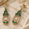 Oro Laminado Long Earring, Gold Filled Style Teardrop Design, with Green and White Cubic Zirconia, Polished, Golden Finish, 02.282.0112