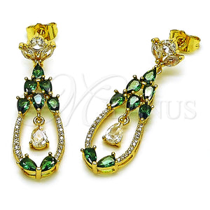 Gold Filled Ring — Long Earring Teardrop Design with Green and White — main product view — SKU 162953 | Oro Laminado anillo — largo Earring Teardrop diseño with Green and blanco — SKU 162953