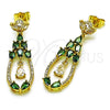 Oro Laminado Long Earring, Gold Filled Style Teardrop Design, with Green and White Cubic Zirconia, Polished, Golden Finish, 02.282.0112
