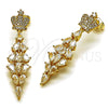 Oro Laminado Long Earring, Gold Filled Style Crown and Teardrop Design, with White Cubic Zirconia, Polished, Golden Finish, 02.282.0114