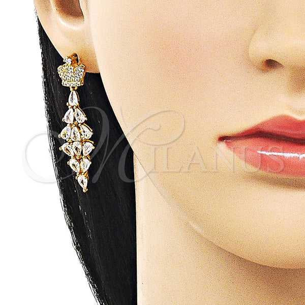Gold Filled Ring — Long Earring Crown and Teardrop Design with White — alternate product view — SKU 162956 | Oro Laminado anillo — largo Earring Crown and Teardrop diseño with blanco — SKU 162956