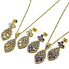 Oro Laminado Earring and Pendant Adult Set, Gold Filled Style Heart Design, with Amethyst and White Cubic Zirconia, Polished, Golden Finish, 10.282.0025