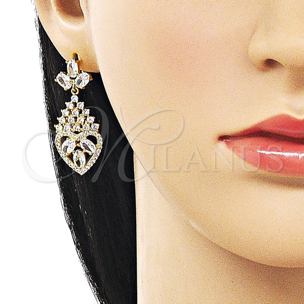 Gold Filled Ring — Long Earring Teardrop and Heart Design with White — alternate product view — SKU 162965 | Oro Laminado anillo — largo Earring Teardrop and corazón diseño with blanco — SKU 162965