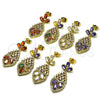 Oro Laminado Long Earring, Gold Filled Style Teardrop and Heart Design, with White Cubic Zirconia, Polished, Golden Finish, 02.282.0104.3