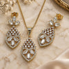 Oro Laminado Earring and Pendant Adult Set, Gold Filled Style Heart and Teardrop Design, with White Cubic Zirconia, Polished, Golden Finish, 10.282.0025.1