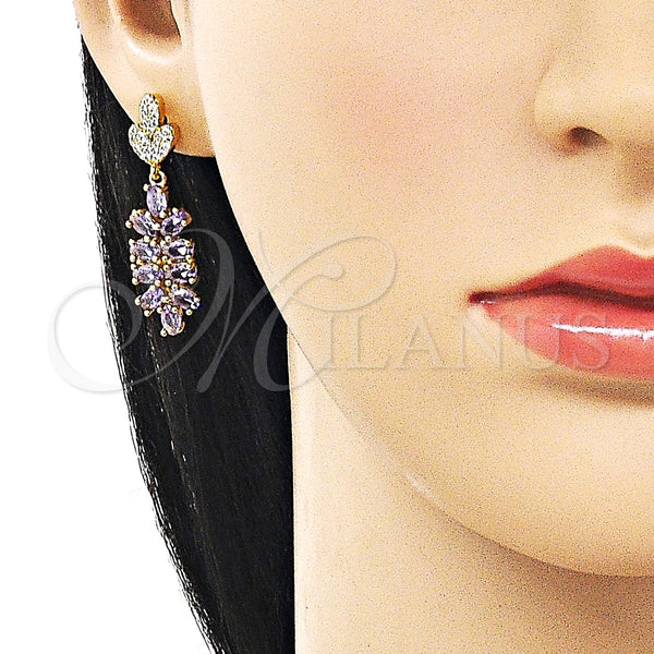 Gold Filled Ring — Long Earring Heart Design with White Micro Pave — alternate product view — SKU 162968 | Oro Laminado anillo — largo Earring corazón diseño with blanco Micro Pave — SKU 162968