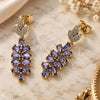 Oro Laminado Long Earring, Gold Filled Style Heart Design, with White Micro Pave and Amethyst Cubic Zirconia, Polished, Golden Finish, 02.282.0075.1