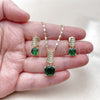 Oro Laminado Earring and Pendant Adult Set, Gold Filled Style with White Micro Pave and Green Cubic Zirconia, Polished, Golden Finish, 10.196.0171.2