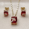 Oro Laminado Earring and Pendant Adult Set, Gold Filled Style Heart and Arrow Design, with White and Ruby Cubic Zirconia, Polished, Golden Finish, 10.196.0169.1