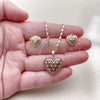 Oro Laminado Earring and Pendant Adult Set, Gold Filled Style Heart and Filigree Design, with Ruby Cubic Zirconia, Polished, Golden Finish, 10.196.0199