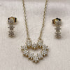 Oro Laminado Earring and Pendant Adult Set, Gold Filled Style Heart and Flower Design, with White Cubic Zirconia, Polished, Golden Finish, 10.196.0200